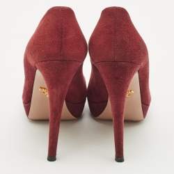 Prada Burgundy Suede Peep Toe Pumps Size 38