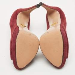 Prada Burgundy Suede Peep Toe Pumps Size 38