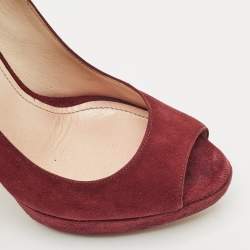 Prada Burgundy Suede Peep Toe Pumps Size 38