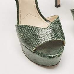 Pre Owned Prada Green Snakeskin Crystals Embellished Ankle Strap Sandals Size 36