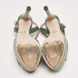 Pre Owned Prada Green Snakeskin Crystals Embellished Ankle Strap Sandals Size 36