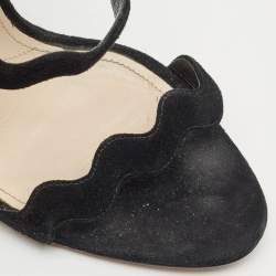 Pre Owned Prada Black Suede Wavy Ankle Strap Sandals Size 37.5