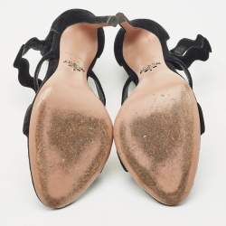 Pre Owned Prada Black Suede Wavy Ankle Strap Sandals Size 37.5