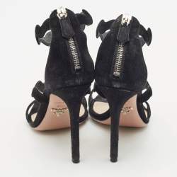 Pre Owned Prada Black Suede Wavy Ankle Strap Sandals Size 37.5