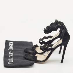 Pre Owned Prada Black Suede Wavy Ankle Strap Sandals Size 37.5