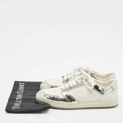 Pre Owned Prada White/Silver Leather and Patent Leather Downtown Low Top Sneakers Size 39