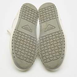 Pre Owned Prada White/Silver Leather and Patent Leather Downtown Low Top Sneakers Size 39