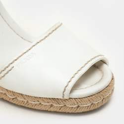 Prada White Leather Espadrille Platform Wedge Ankle Strap Sandals Size 39.5