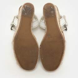 Prada White Leather Espadrille Platform Wedge Ankle Strap Sandals Size 39.5
