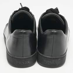 Prada Black Leather Lace Up Low Top Sneakers Size 37