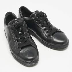 Prada Black Leather Lace Up Low Top Sneakers Size 37