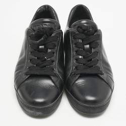 Prada Black Leather Lace Up Low Top Sneakers Size 37