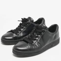 Prada Black Leather Lace Up Low Top Sneakers Size 37