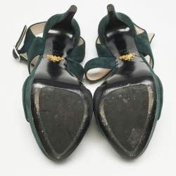 Prada Dark Green Suede Ankle Strappy Platform Sandals Size 38