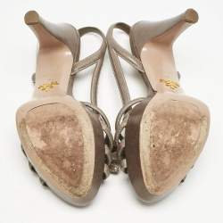 Prada Taupe Grey Leather Strappy Slingback Platform Sandals Size 38