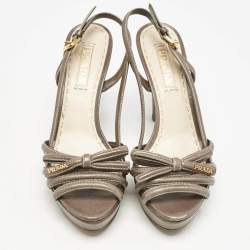 Prada Taupe Grey Leather Strappy Slingback Platform Sandals Size 38