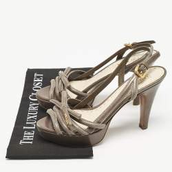 Prada Taupe Grey Leather Strappy Slingback Platform Sandals Size 38