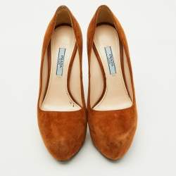 Prada Brown Suede Round Toe Platform Pumps Size 36