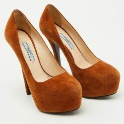 Prada Brown Suede Round Toe Platform Pumps Size 36