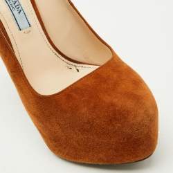 Prada Brown Suede Round Toe Platform Pumps Size 36