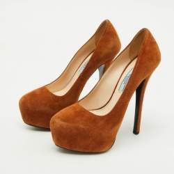 Prada Brown Suede Round Toe Platform Pumps Size 36