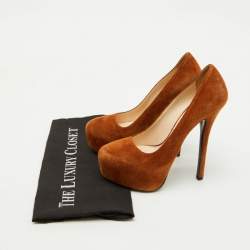 Prada Brown Suede Round Toe Platform Pumps Size 36