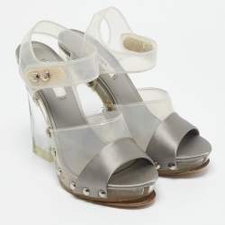 Prada Transparent PVC and Satin Ankle Strap Sandals Size 36.5