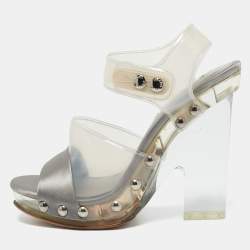 Prada Transparent PVC and Satin Ankle Strap Sandals Size 36.5