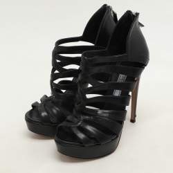 Prada Black Leather Caged Platform Sandals Size 35