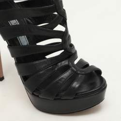 Prada Black Leather Caged Platform Sandals Size 35