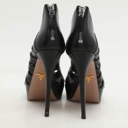 Prada Black Leather Caged Platform Sandals Size 35