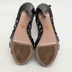 Prada Black Leather Caged Platform Sandals Size 35
