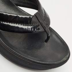 Prada Black Patent Leather Platform Thong Sandals Size 38
