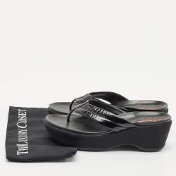 Prada Black Patent Leather Platform Thong Sandals Size 38