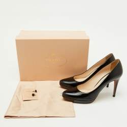 Prada Black Saffiano Patent Leather Round Toe Pumps Size 39