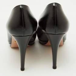 Prada Black Saffiano Patent Leather Round Toe Pumps Size 39