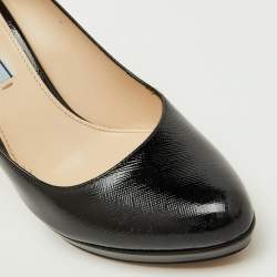 Prada Black Saffiano Patent Leather Round Toe Pumps Size 39