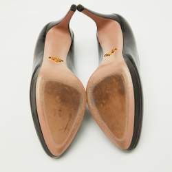 Prada Black Saffiano Patent Leather Round Toe Pumps Size 39