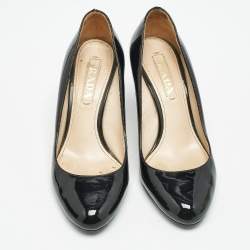 Prada Black Patent Leather Round Toe Pumps Size 36