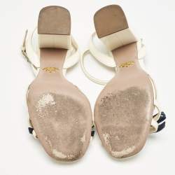 Prada Cream/Blue Patent Leather Ankle Strap Sandals Size 36.5