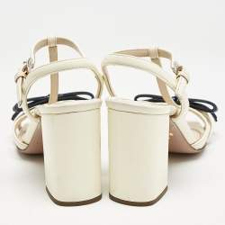 Prada Cream/Blue Patent Leather Ankle Strap Sandals Size 36.5