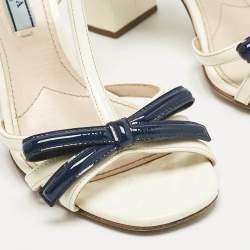 Prada Cream/Blue Patent Leather Ankle Strap Sandals Size 36.5