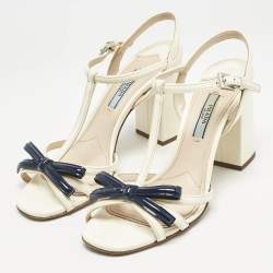 Prada Cream/Blue Patent Leather Ankle Strap Sandals Size 36.5