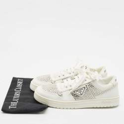 Pre Owned Prada White Leather Crystals Embellished Low Top Sneakers Size 39