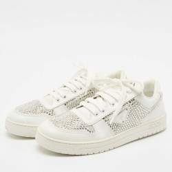 Pre Owned Prada White Leather Crystals Embellished Low Top Sneakers Size 39