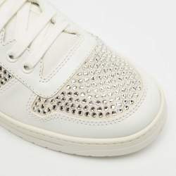 Pre Owned Prada White Leather Crystals Embellished Low Top Sneakers Size 39