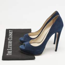 Prada Blue Suede Peep Toe Platform Pumps Size 37.5