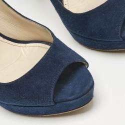 Prada Blue Suede Peep Toe Platform Pumps Size 37.5