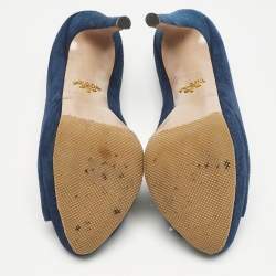 Prada Blue Suede Peep Toe Platform Pumps Size 37.5