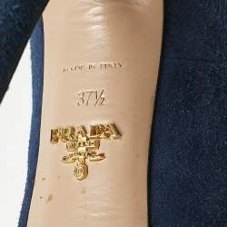 Prada Blue Suede Peep Toe Platform Pumps Size 37.5